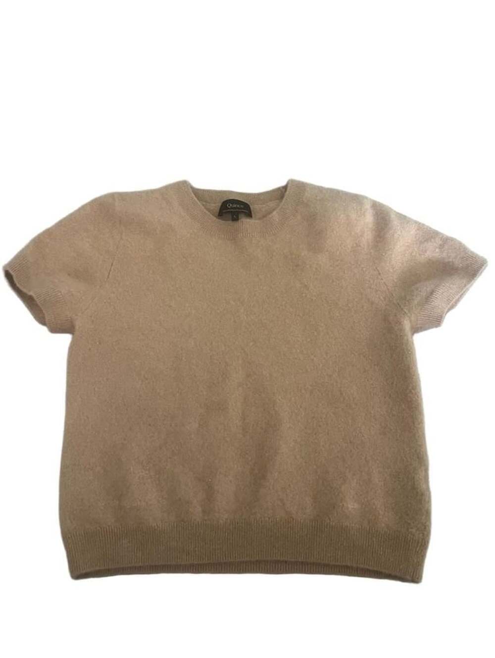Quince Cashmere Short-Sleeve Crewneck Sweater Size L Camel Brown